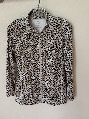 Tommy Bahama Animal Print Zip Jacket - Beige & Black. Size XS.